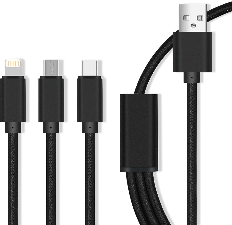 3-in-1 USB Charging Cable for Type-C, Micro USB, Apple LIghtning