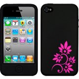 iPhone 4 / 4S Silicon Skin Black/Pink Flower