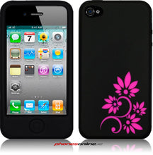 Load image into Gallery viewer, iPhone 4 / 4S Silicon Skin Black/Pink Flower