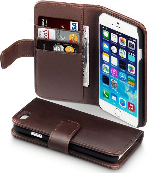 Apple iPhone 6S Genuine Leather Wallet Case Brown