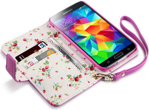 Samsung Galaxy S5 Wallet Case - Floral Pink