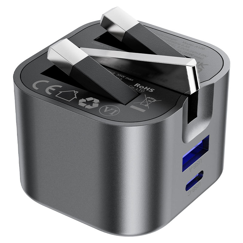 35W Dual Port USB-C, USB-A GaN 3-Pin Irish Fast Charger