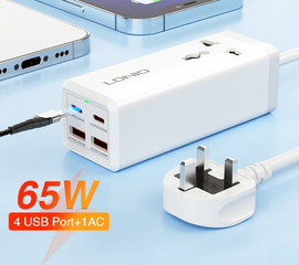 65W 4-Port USB-C / USB-A 3-Pin Desktop Fast Charger