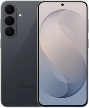 Load image into Gallery viewer, Samsung smartphone shown from the front and back in graphite dark gray finish, with three rear cameras and a front screen displaying a soft abstract wallpaper.