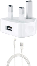 Load image into Gallery viewer, Apple Compatible USB 3-Pin Mains Charger &amp; Lightning Charging Cable