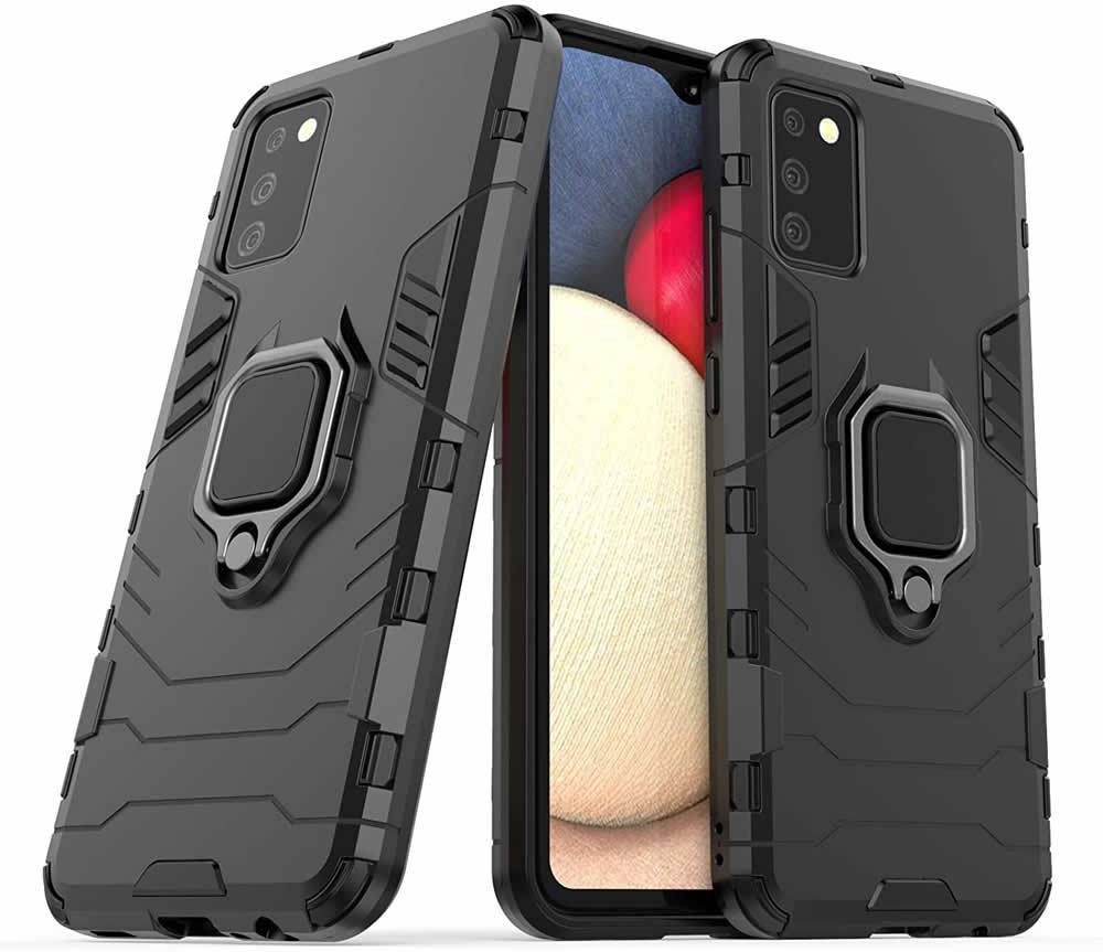 Samsung Galaxy M12 Defender Armour Rugged Case with Ring Holder - Black
