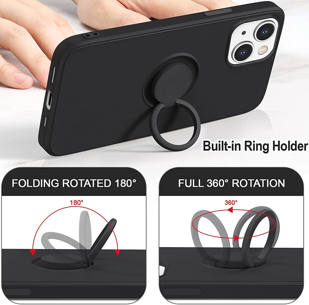 Copy of iPhone 13 Pro Finger Grip Ring Holder Silicon Cover - Black