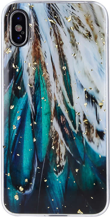 Apple iPhone 13 Glitter Cover - Green Feathers