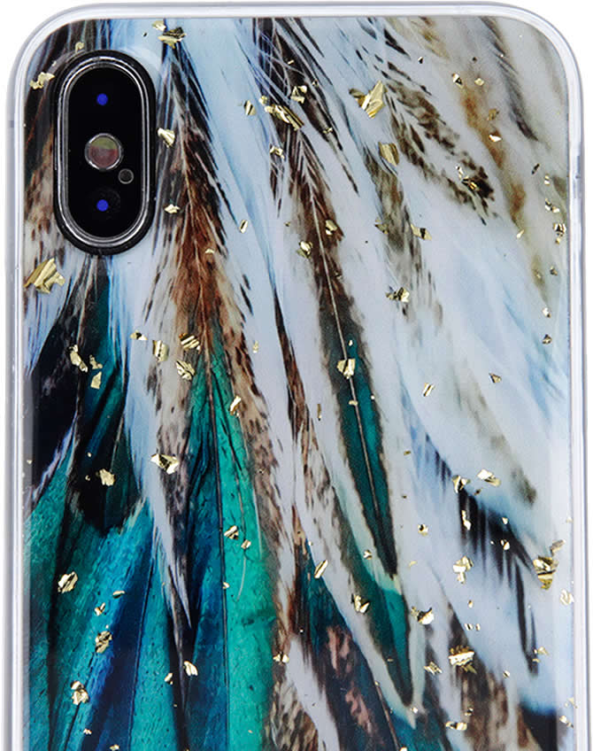 Apple iPhone 13 Glitter Cover - Green Feathers