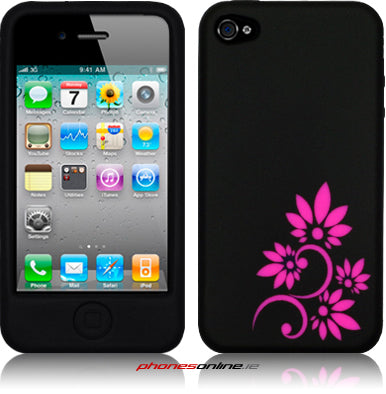 iPhone 4 / 4S Silicon Skin Black/Pink Flower