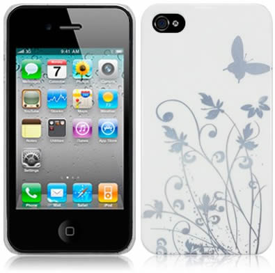 iPhone 4 / 4S Silver Flower Shell Case - White
