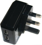 2.1 Amp Twin USB 3-Pin Mains Charger