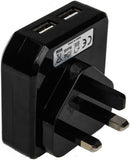 Universal 2 Amp Twin USB 3-Pin Mains Charger
