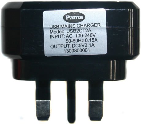2.1 Amp Twin USB 3-Pin Mains Charger