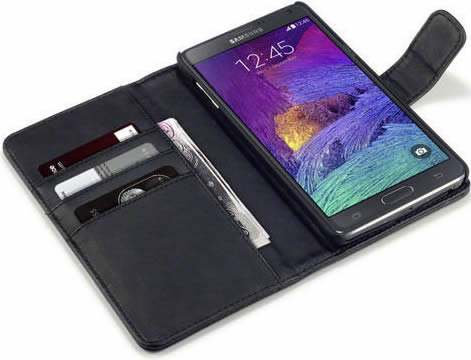 Samsung Galaxy Note 4 Real Leather Wallet Case - Black