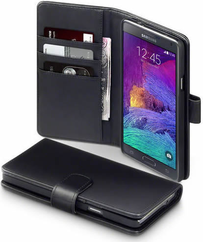Samsung Galaxy Note 4 Real Leather Wallet Case - Black