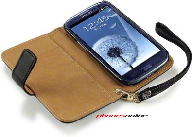 Samsung Galaxy S3 i9300 Leather Wallet Case Black/Tan