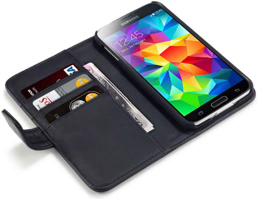Samsung Galaxy S5 Genuine Leather Wallet Case - Black