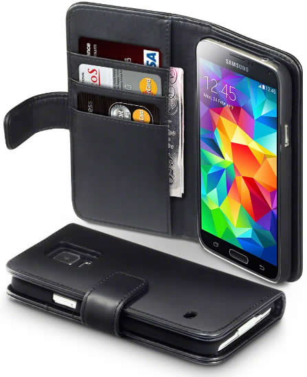 Samsung Galaxy S5 Genuine Leather Wallet Case - Black