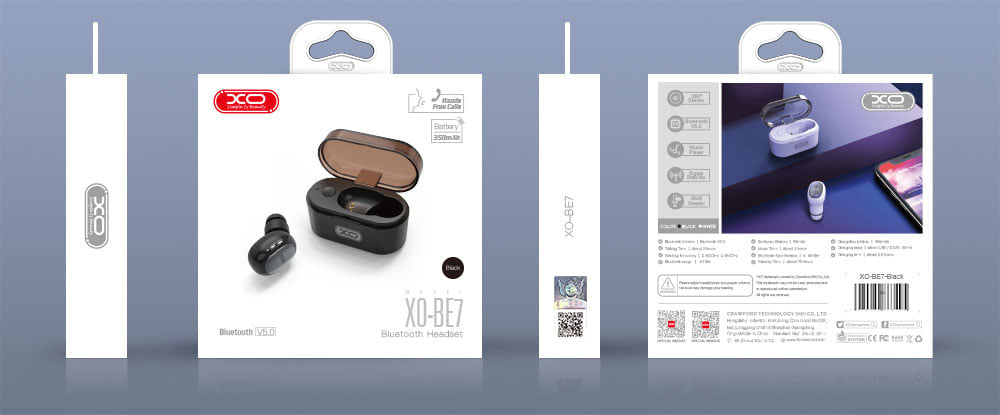 XO BE7 In-Ear Handsfree Bluetooth Headset with Charging Box